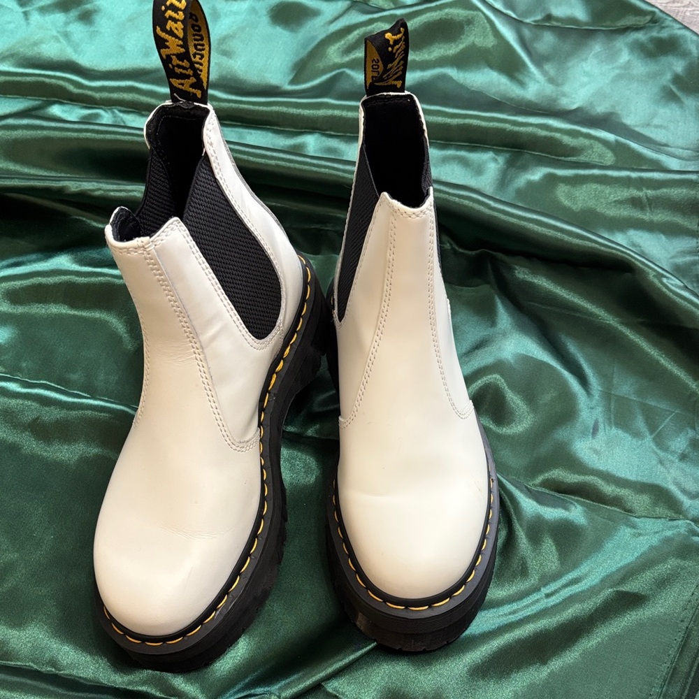 Dr. Martens White Ankle Boots with Black Accents